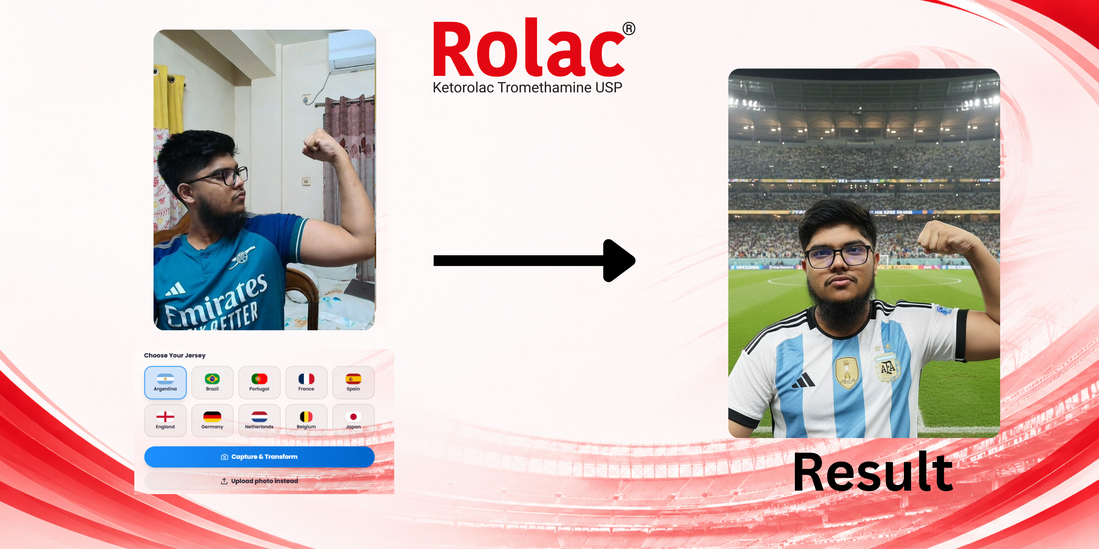 Rolac World Cup Photobooth — AI Football Jersey Generator