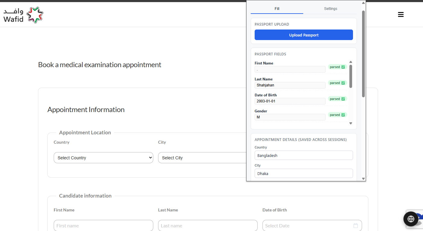 Wafid Auto-Fill — Passport OCR Chrome Extension